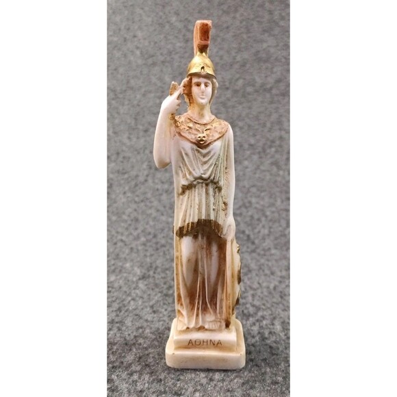 Athena Athene Greek Goddess of Wisdom Warfare Handicraft Statute Alabaster 10" - Picture 6 of 16